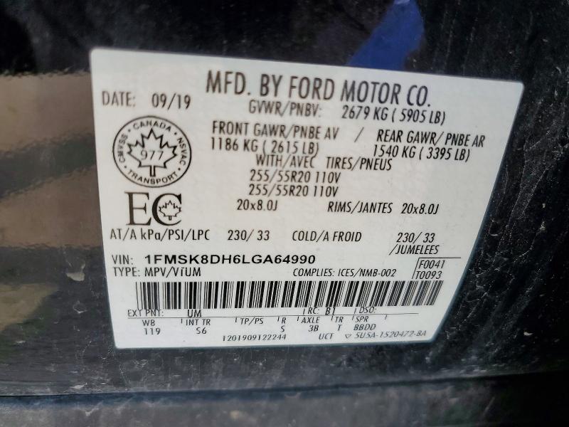 58847816 :رقم المزاد ، 1FMSK8DH6LGA64990 vin ، 2020 Ford Explorer مزاد بيع
