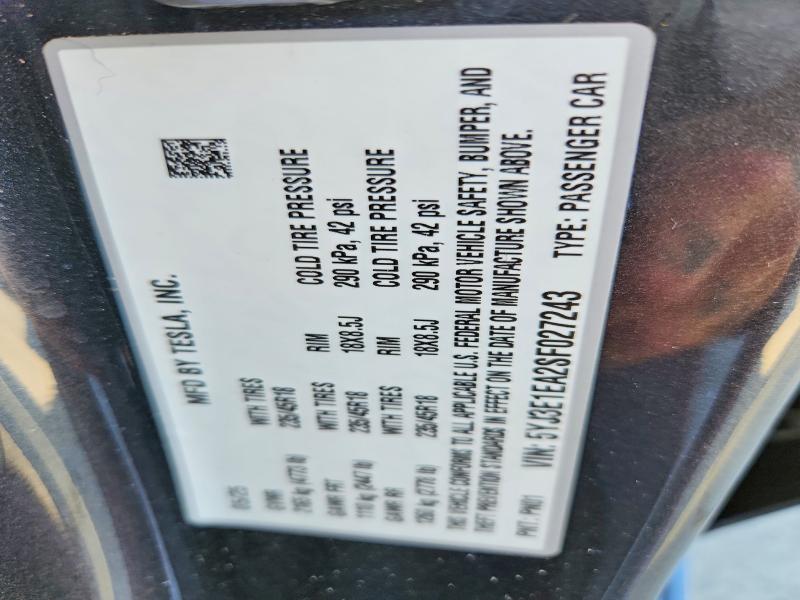 63519356 :رقم المزاد ، 5YJ3E1EA2SF027243 vin ، 2025 Tesla Model 3 مزاد بيع