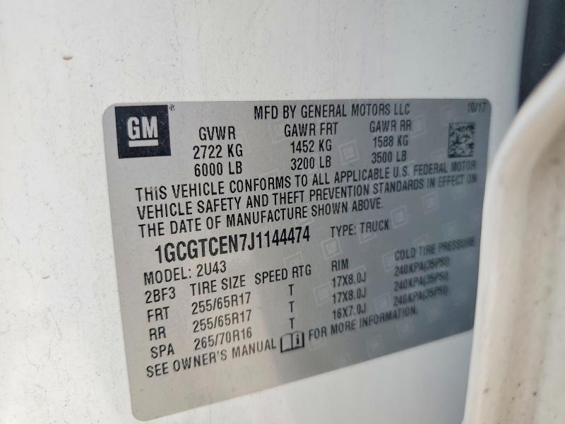 Продажа на аукционе авто 2018 Chevrolet Colorado, vin: 1GCGTCEN7J1144474, номер лота: 62009386