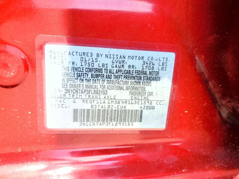 Aukcja sprzedaży 2015 Nissan Versa, vin: 3N1CN7AP3FL893153, numer aukcji: 58439726