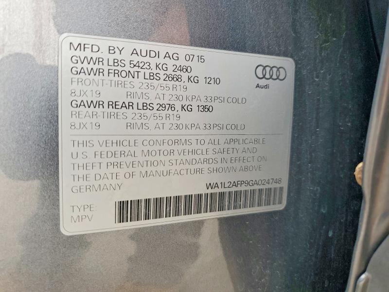 2016 Audi Q5 მანქანა იყიდება აუქციონზე, vin: WA1L2AFP9GA024748, აუქციონის ნომერი: 61613336