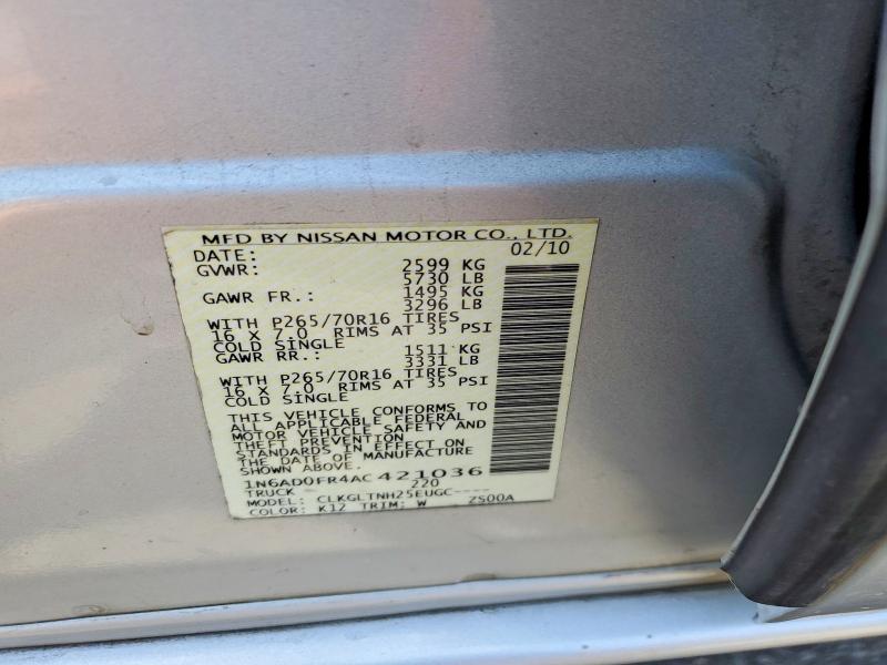 61976386 :رقم المزاد ، 1N6AD0FR4AC421036 vin ، 2010 Nissan Frontier مزاد بيع