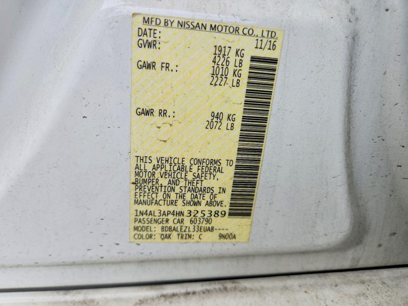 2017 Nissan Altima მანქანა იყიდება აუქციონზე, vin: 1N4AL3AP4HN325389, აუქციონის ნომერი: 61554896