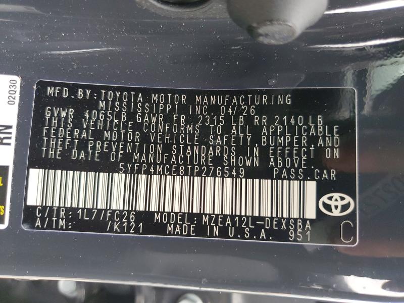 Продаж на аукціоні авто 2026 Toyota Corolla, vin: 5YFP4MCE8TP276549, номер лоту: 97683385