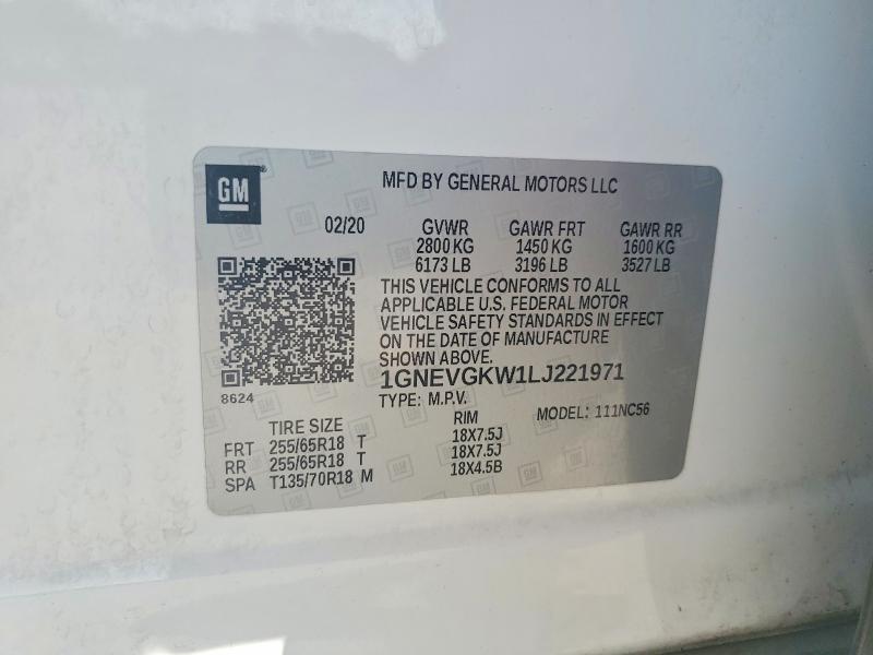 Aukcja sprzedaży 2020 Chevrolet Traverse, vin: 1GNEVGKW1LJ221971, numer aukcji: 60002046