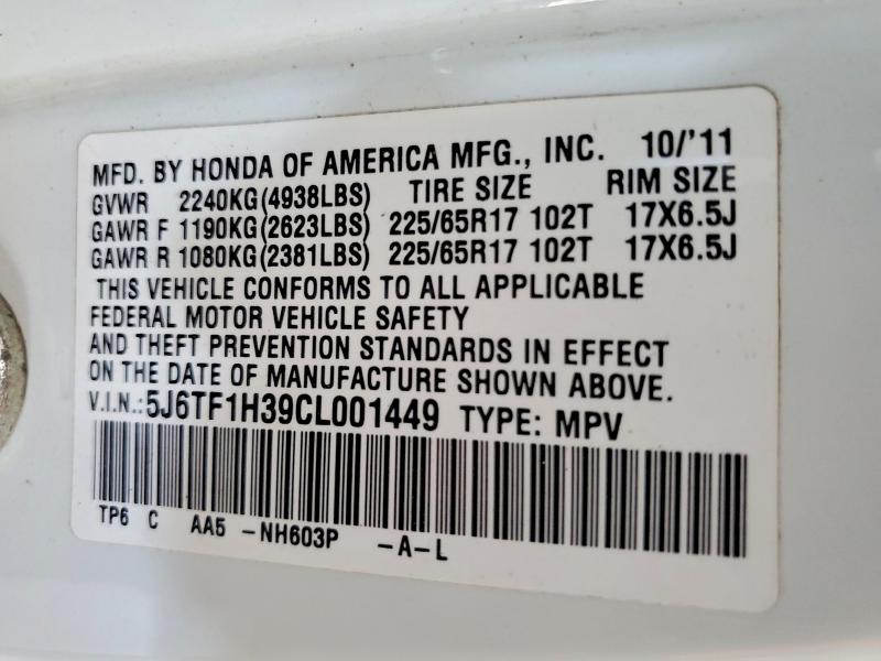 Продаж на аукціоні авто 2012 Honda Crosstour, vin: 5J6TF1H39CL001449, номер лоту: 59386456
