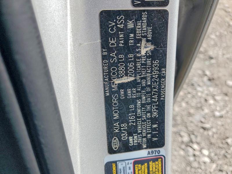 62121216 :رقم المزاد ، 3KPFL4A7XJE249936 vin ، 2018 Kia Forte مزاد بيع