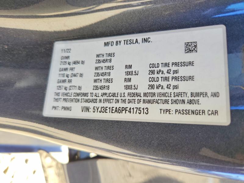 2023 Tesla Model 3 მანქანა იყიდება აუქციონზე, vin: 5YJ3E1EA6PF417513, აუქციონის ნომერი: 59210406