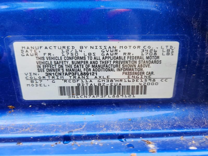Продаж на аукціоні авто 2015 Nissan Versa, vin: 3N1CN7AP3FL889121, номер лоту: 62802686