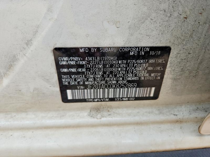 Продаж на аукціоні авто 2019 Subaru Crosstrek, vin: JF2GTACC0K8252869, номер лоту: 61981906