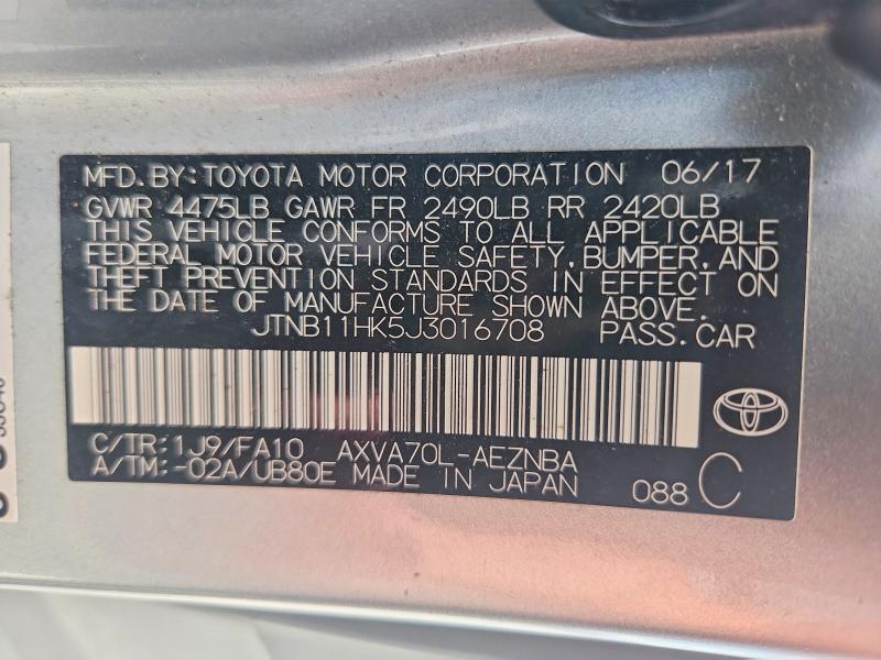 2018 Toyota Camry მანქანა იყიდება აუქციონზე, vin: JTNB11HK5J3016708, აუქციონის ნომერი: 62258616