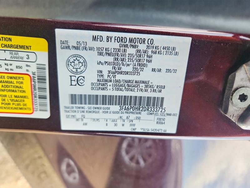 61506756 :رقم المزاد ، 3FA6P0HR2DR333725 vin ، 2013 Ford Fusion مزاد بيع