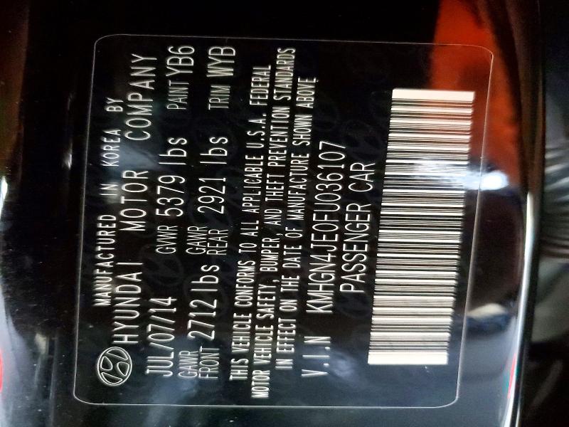 2015 Hyundai Genesis მანქანა იყიდება აუქციონზე, vin: KMHGN4JE0FU036107, აუქციონის ნომერი: 59633726