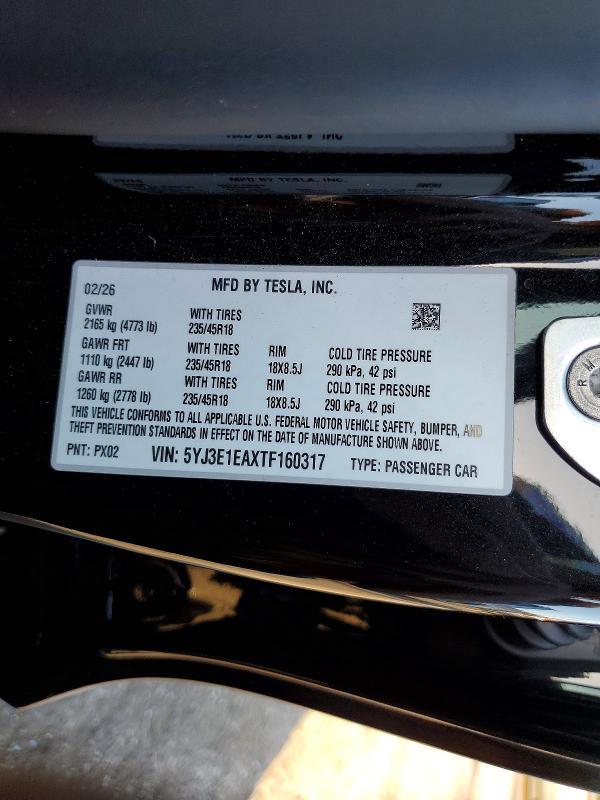 2026 Tesla Model 3 მანქანა იყიდება აუქციონზე, vin: 5YJ3E1EAXTF160317, აუქციონის ნომერი: 61057116