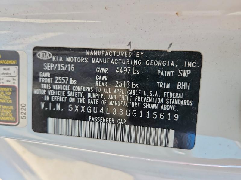 60620636 :رقم المزاد ، 5XXGU4L33GG115619 vin ، 2016 Kia Optima مزاد بيع