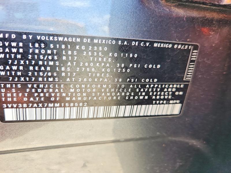 Aukcja sprzedaży 2021 Volkswagen Tiguan, vin: 3VV3B7AX7MM158562, numer aukcji: 60499566