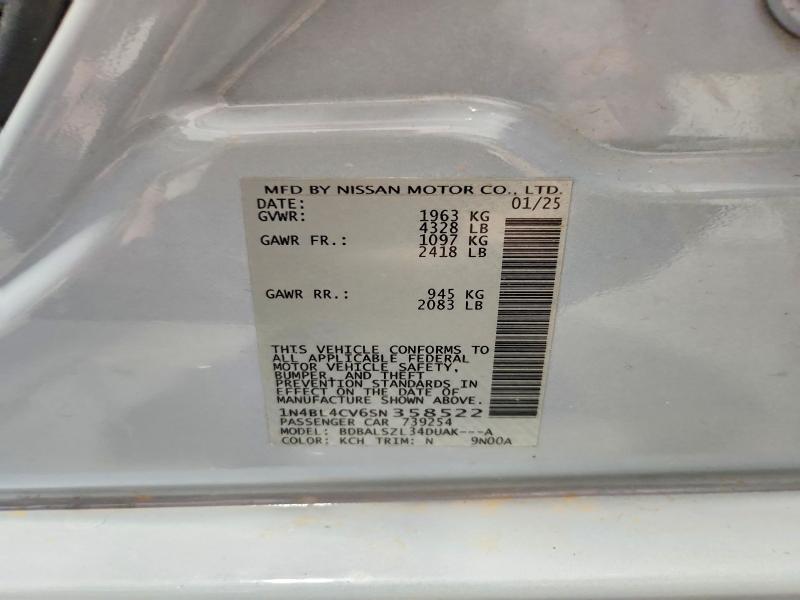 63502836 :رقم المزاد ، 1N4BL4CV6SN358522 vin ، 2025 Nissan Altima مزاد بيع