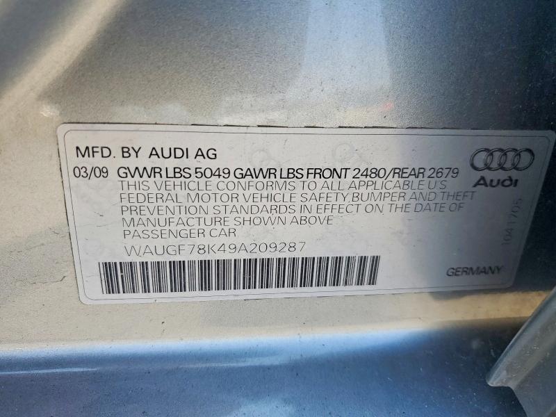 2009 Audi A4 მანქანა იყიდება აუქციონზე, vin: WAUGF78K49A209287, აუქციონის ნომერი: 60797026