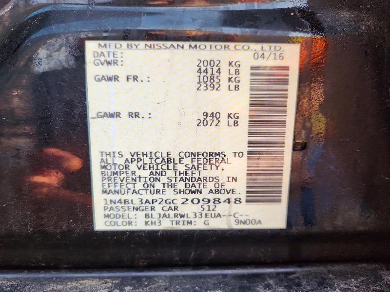 61842086 :رقم المزاد ، 1N4BL3AP2GC209848 vin ، 2016 Nissan Altima مزاد بيع