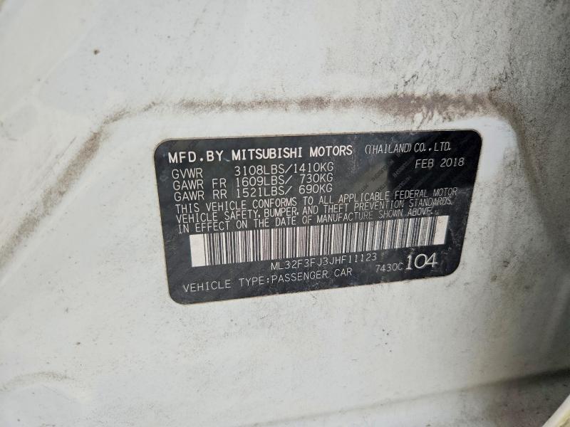 2018 Mitsubishi Mirage მანქანა იყიდება აუქციონზე, vin: ML32F3FJ3JHF11123, აუქციონის ნომერი: 61039976