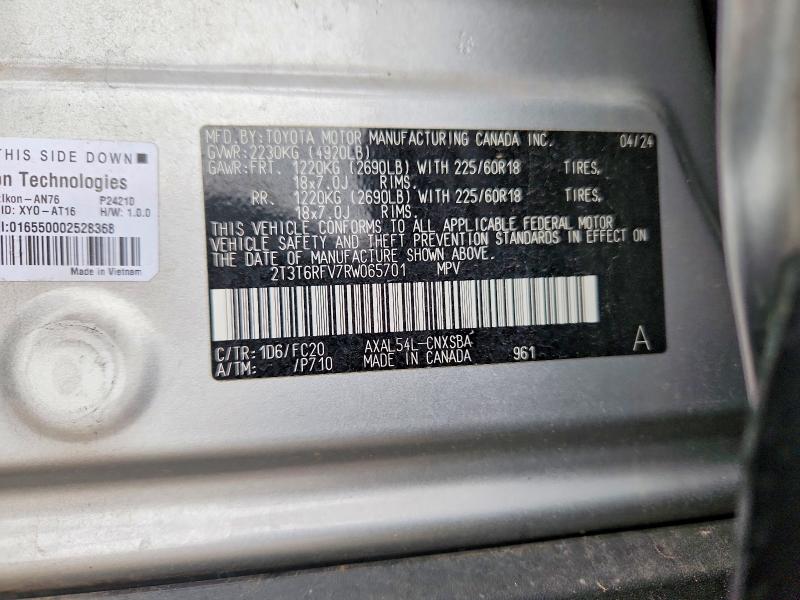 2024 Toyota Rav4 მანქანა იყიდება აუქციონზე, vin: 2T3T6RFV7RW065701, აუქციონის ნომერი: 61227856