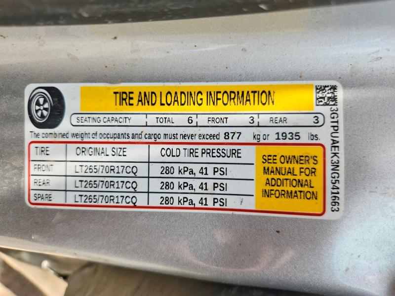 57508306 :رقم المزاد ، 3GTPUAEK3NG541663 vin ، 2022 Gmc Sierra مزاد بيع