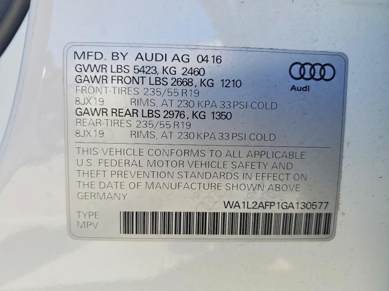 Продаж на аукціоні авто 2016 Audi Q5, vin: WA1L2AFP1GA130577, номер лоту: 62779746