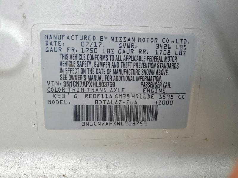 Продажа на аукционе авто 2017 Nissan Versa, vin: 3N1CN7APXHL903759, номер лота: 59386386