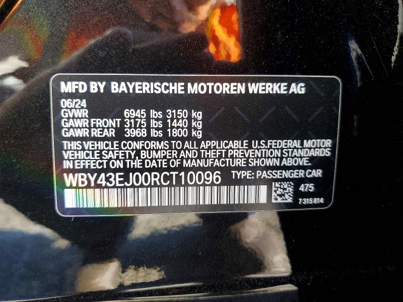 60061216 :رقم المزاد ، WBY43EJ00RCT10096 vin ، 2024 Bmw I7 مزاد بيع