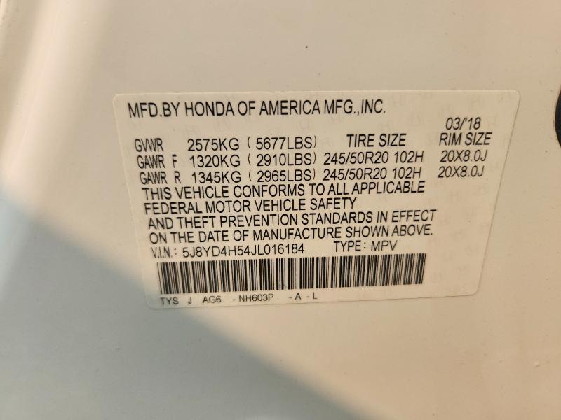 Aukcja sprzedaży 2018 Acura Mdx, vin: 5J8YD4H54JL016184, numer aukcji: 60591956