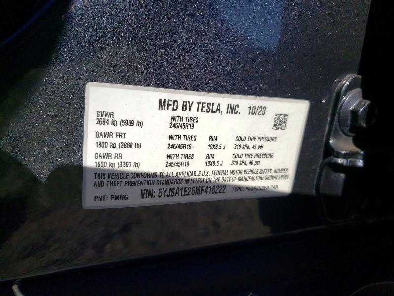 63372876 :رقم المزاد ، 5YJSA1E26MF418222 vin ، 2021 Tesla Model S مزاد بيع