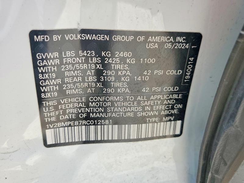 60860326 :رقم المزاد ، 1V2BMPE87RC012581 vin ، 2024 Volkswagen Id.4 مزاد بيع