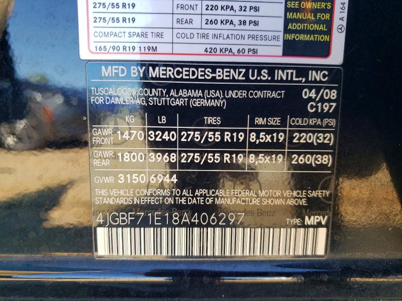 Продаж на аукціоні авто 2008 Mercedes-benz Gl, vin: 4JGBF71E18A406297, номер лоту: 63318036