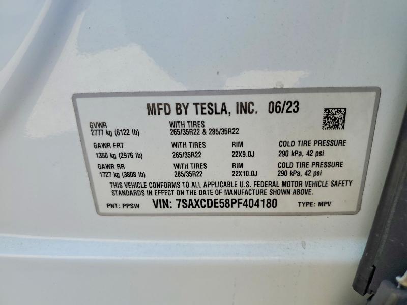 61587186 :رقم المزاد ، 7SAXCDE58PF404180 vin ، 2023 Tesla Model X مزاد بيع