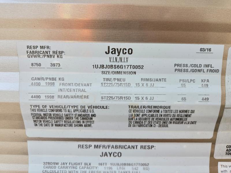 Aukcja sprzedaży 2016 Jayco Jay Trailers, vin: 1UJBJ0BS6G17T0052, numer aukcji: 61841576