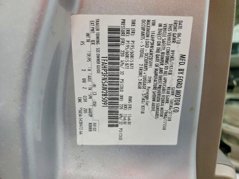 63349106 :رقم المزاد ، 1FAHP3FN5AW285091 vin ، 2010 Ford Focus مزاد بيع