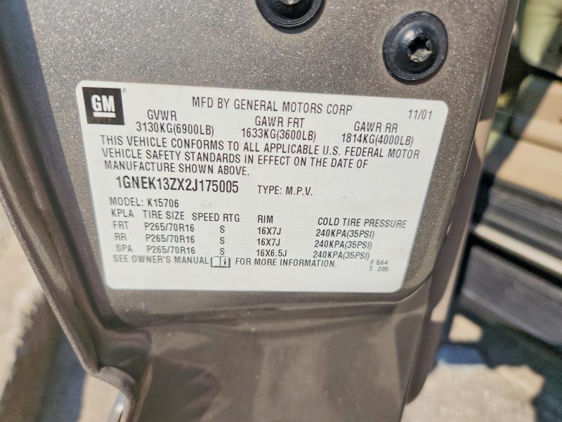 2002 Chevrolet Tahoe მანქანა იყიდება აუქციონზე, vin: 1GNEK13ZX2J175005, აუქციონის ნომერი: 61577346
