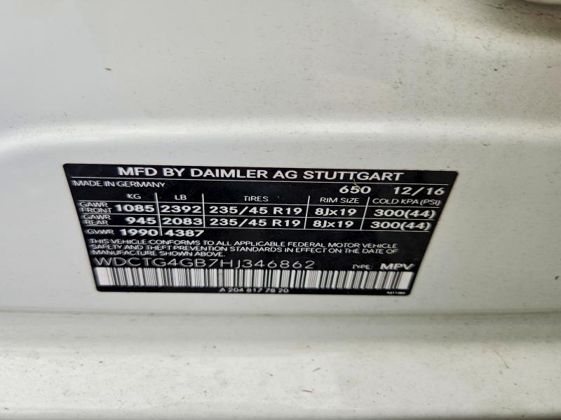 Продаж на аукціоні авто 2017 Mercedes-benz Gla, vin: WDCTG4GB7HJ346862, номер лоту: 58690976