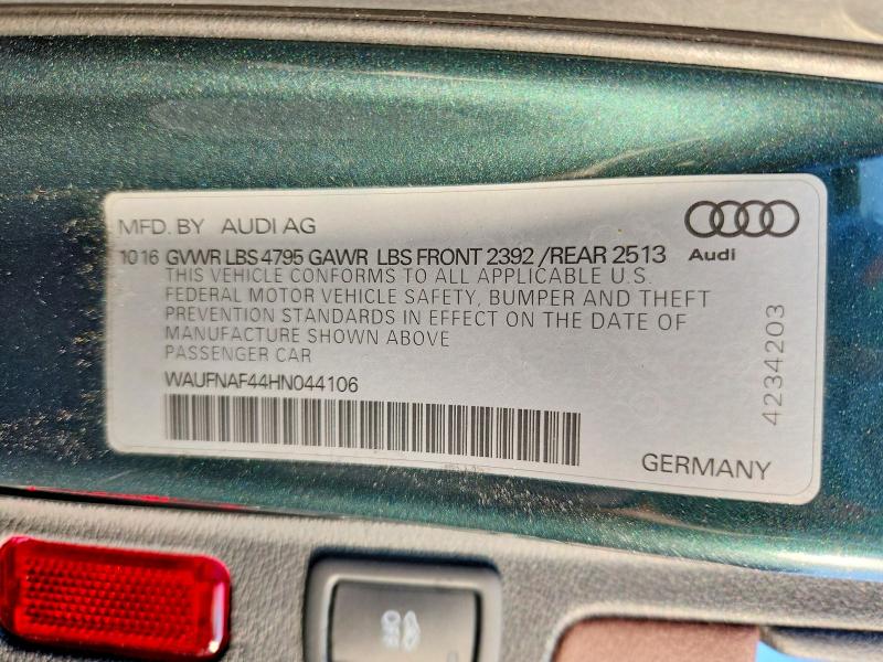 2017 Audi A4 მანქანა იყიდება აუქციონზე, vin: WAUFNAF44HN044106, აუქციონის ნომერი: 61867526