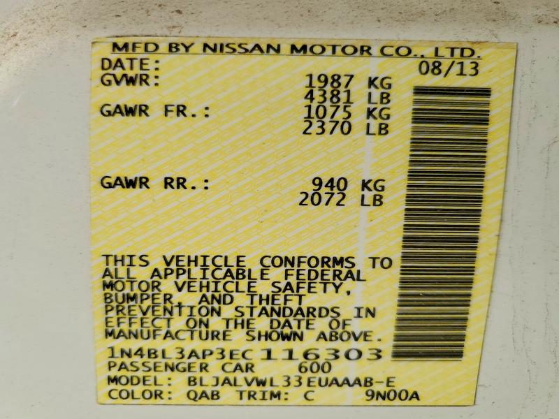 Продаж на аукціоні авто 2014 Nissan Altima, vin: 1N4BL3AP3EC116303, номер лоту: 62135876