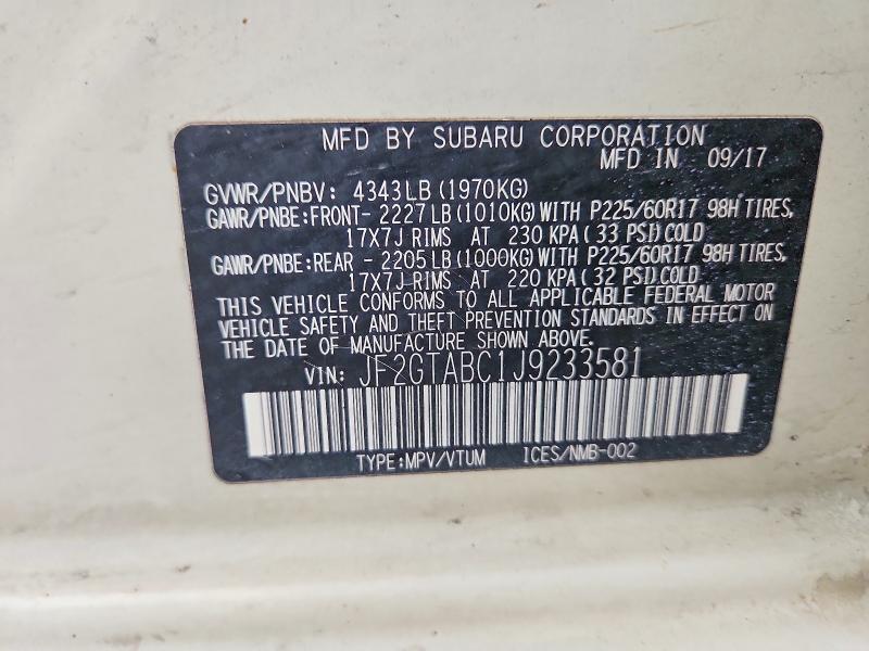 2018 Subaru Crosstrek მანქანა იყიდება აუქციონზე, vin: JF2GTABC1J9233581, აუქციონის ნომერი: 60394536