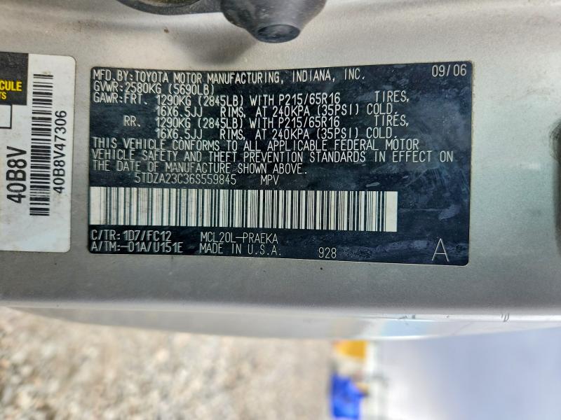 Aukcja sprzedaży 2006 Toyota Sienna, vin: 5TDZA23C36S559845, numer aukcji: 60577276