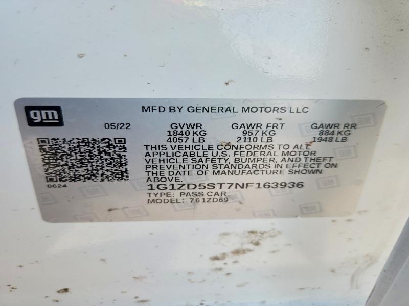 Продажа на аукционе авто 2022 Chevrolet Malibu, vin: 1G1ZD5ST7NF163936, номер лота: 58954876