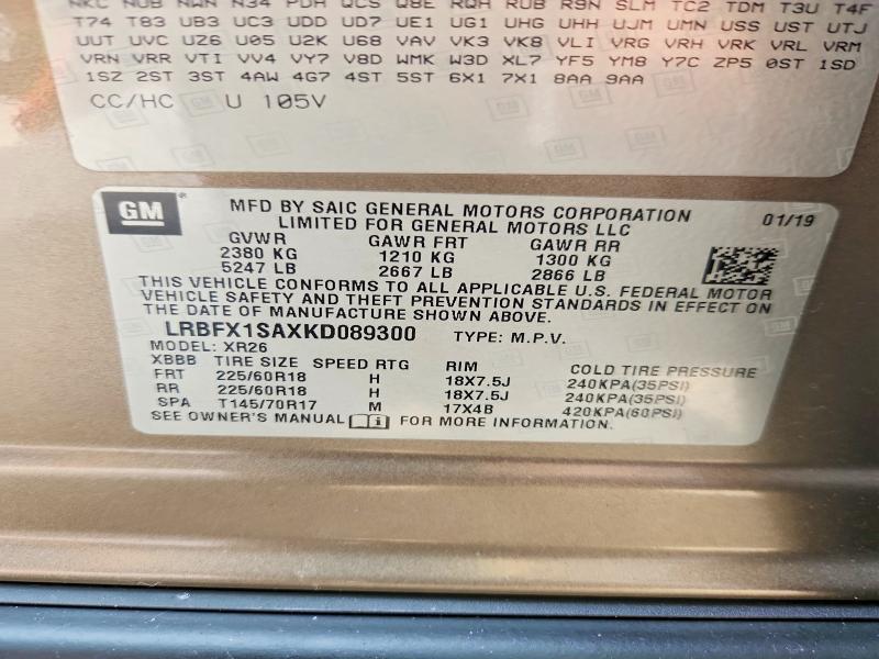 61926616 :رقم المزاد ، LRBFX1SAXKD089300 vin ، 2019 Buick Envision مزاد بيع