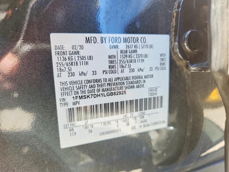 Auction sale of the 2020 Ford Explorer, vin: 1FMSK7DH1LGB82925, lot number: 59855546