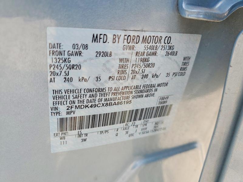 62269426 :رقم المزاد ، 2FMDK49CX8BA86195 vin ، 2008 Ford Edge مزاد بيع
