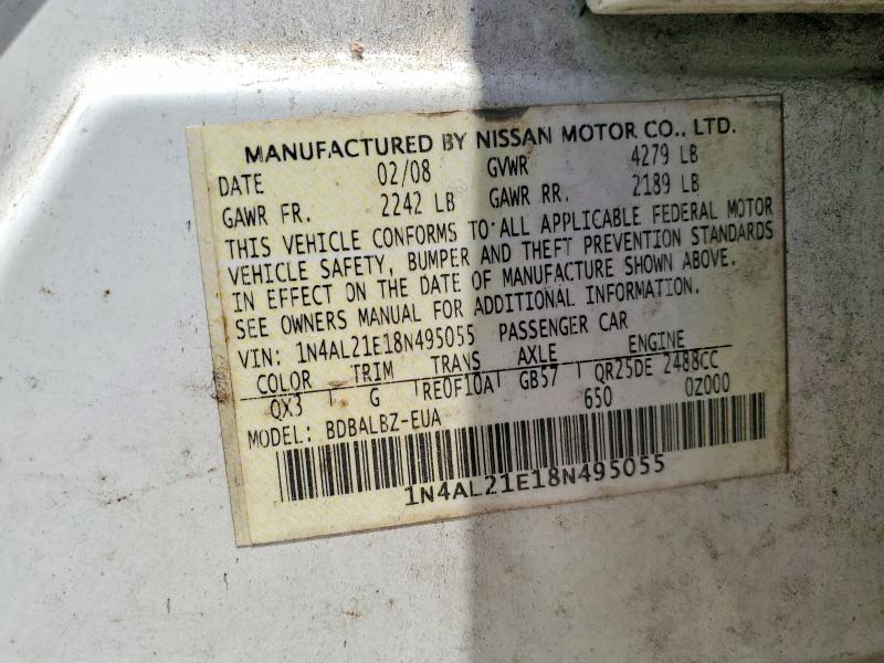 2008 Nissan Altima მანქანა იყიდება აუქციონზე, vin: 1N4AL21E18N495055, აუქციონის ნომერი: 59230506
