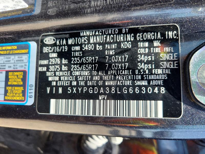 Aukcja sprzedaży 2020 Kia Sorento, vin: 5XYPGDA38LG663048, numer aukcji: 62215916