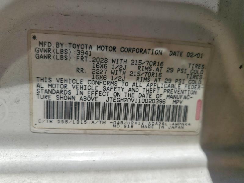 Aukcja sprzedaży 2001 Toyota Rav4, vin: JTEGH20V110020396, numer aukcji: 62778376