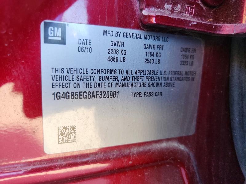 Aukcja sprzedaży 2010 Buick Lacrosse, vin: 1G4GB5EG8AF320981, numer aukcji: 59302686